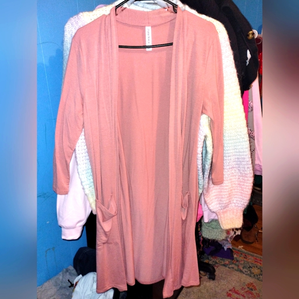Zenana Open Front Cardigan With Pockets - Picture 2 of 3